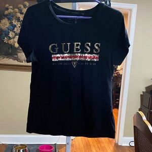 GUESS Black and Red Short Sleeve Tee